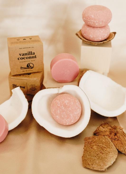 a display of earthling co vanilla coconut shampoo bars